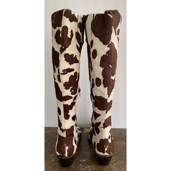 INC Womens Launa Cow Print Calf Hair Boots Brown White Cowgirl Western Chic 10M - Picture 4 of 16